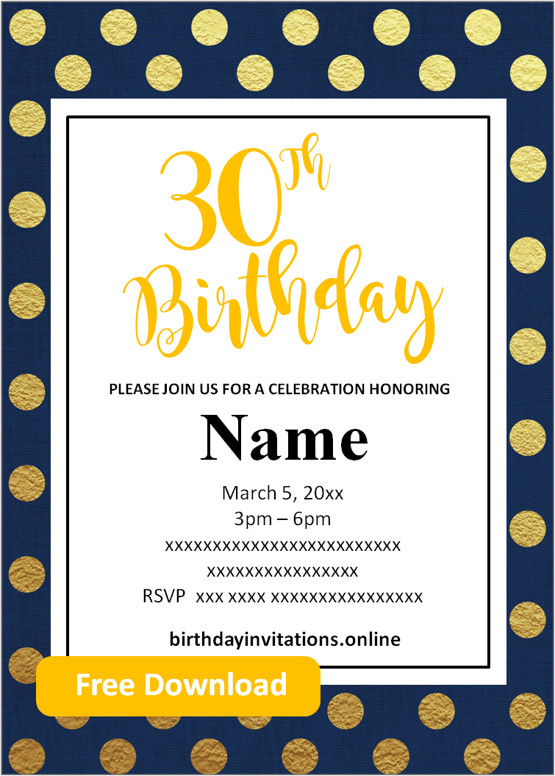 FREE Printable 30th Birthday Invitations Templates Party Invitation