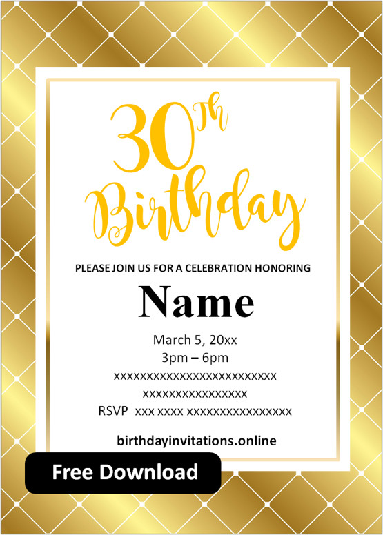 Free Printable 30th Birthday Invitations Templates Party Invitation