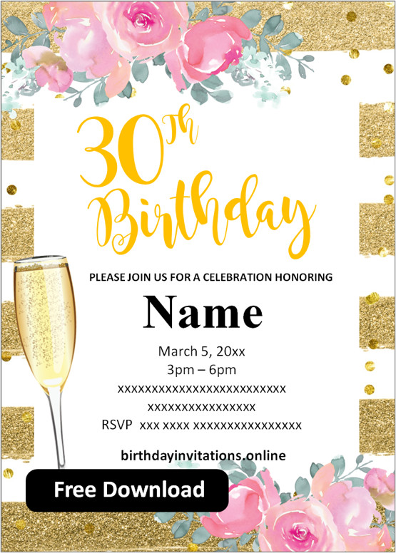 Free Printable 30th Birthday Invitations Templates Party Invitation
