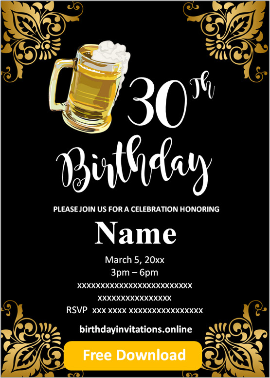 FREE Printable 30th Birthday Invitations Templates Party Invitation