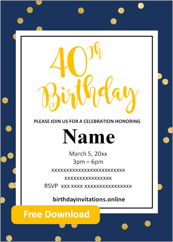 FREE Printable 40th Birthday Invitations Templates Party Invitation