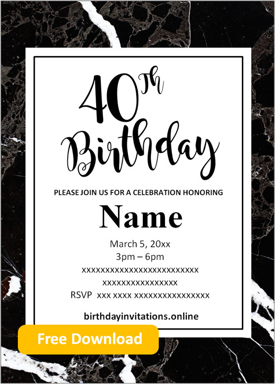Free Printable 40th Birthday Invitations Templates Party Invitation