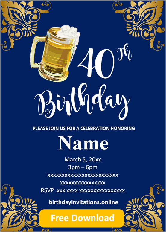 FREE Printable 40th birthday invitations Templates | Party Invitation