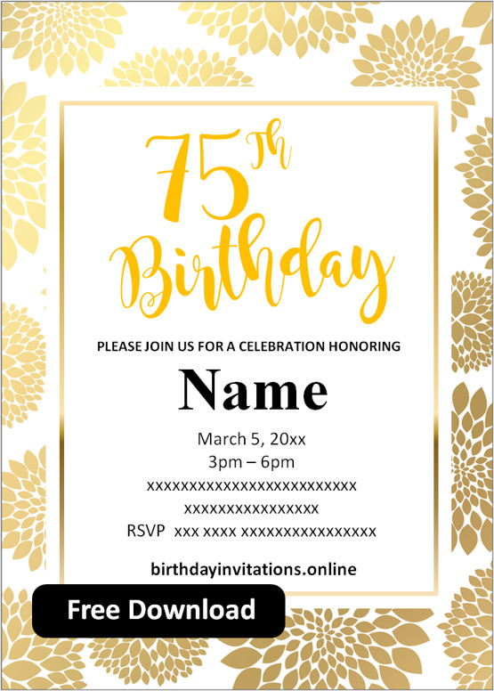 FREE Printable 75th birthday invitations Templates Party Invitation