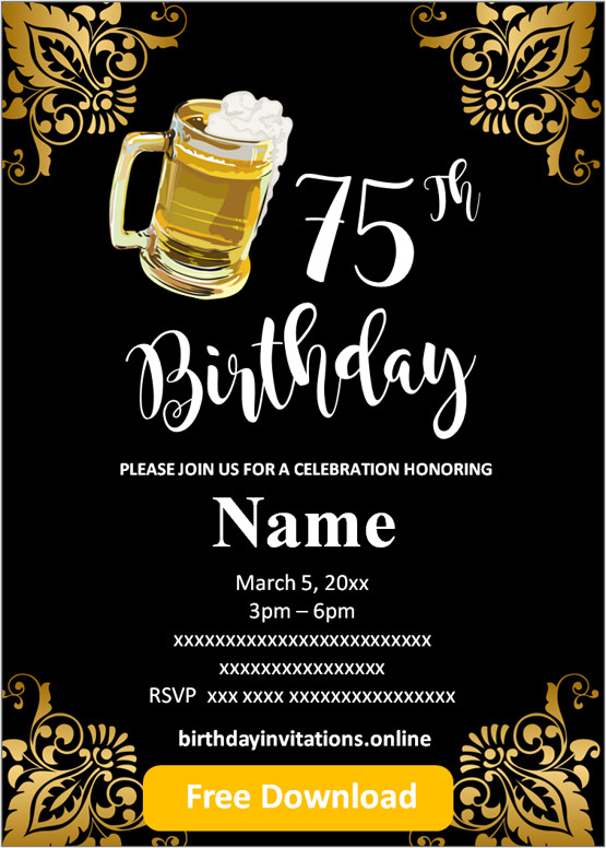 FREE Printable 75th Birthday Invitations Templates Party Invitation