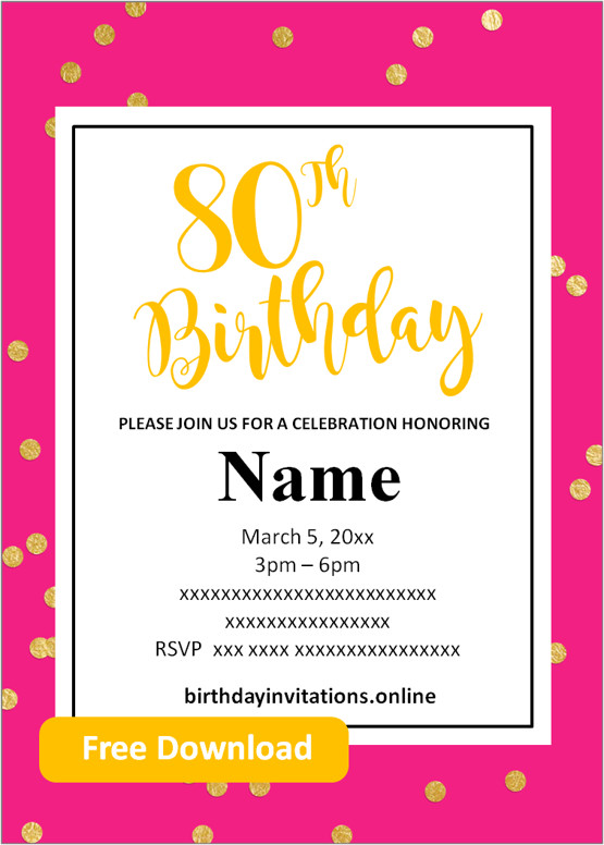 FREE Printable 80th Birthday Invitations Templates Party Invitation
