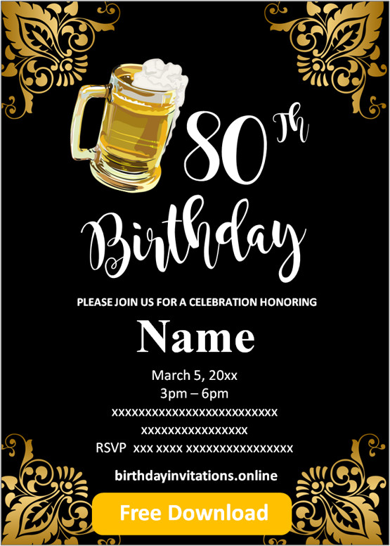 Free Printable 80th Birthday Invitations Templates Birthday Invitations