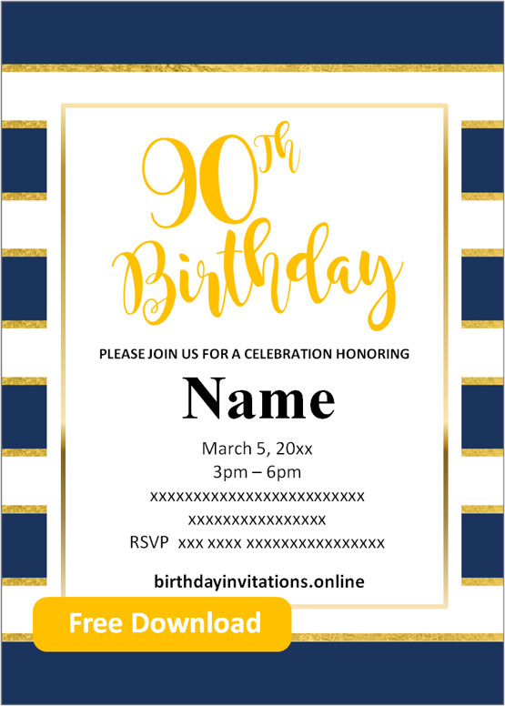 Free Printable 90th Birthday Invitations Templates Party Invitation