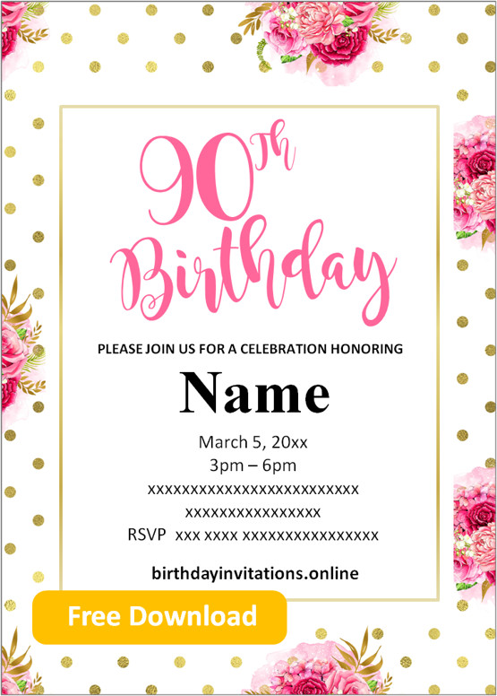 Free Printable 90th Birthday Invitations Templates Party Invitation