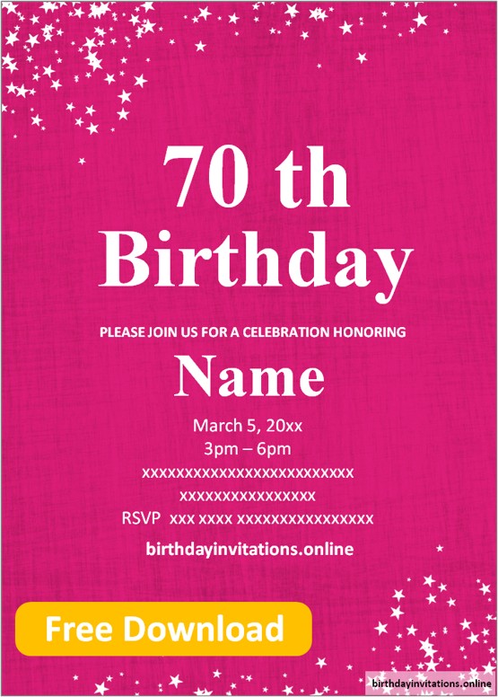 Free Printable 70th Birthday Invitations Templates - Birthday Invitations