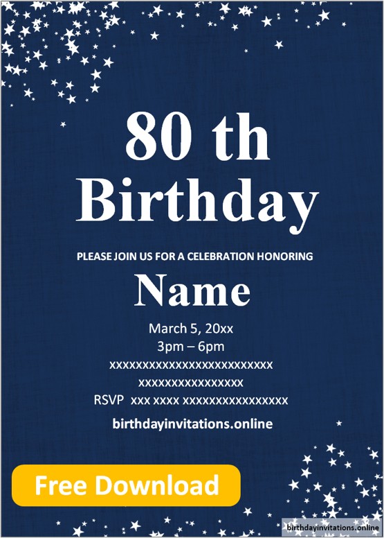 Free Printable 80th Birthday Invitations Templates - Birthday Invitations