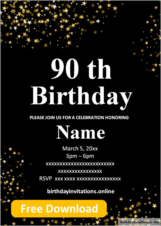 FREE Printable 90th birthday invitations Templates | Party Invitation