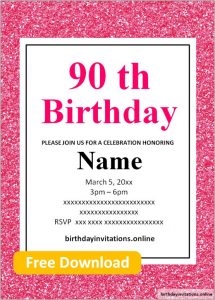 Free Printable 90th Birthday Invitations Templates – Birthday Invitations