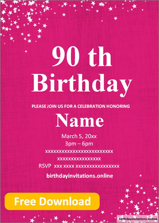 FREE Printable 90th birthday invitations Templates | Party Invitation