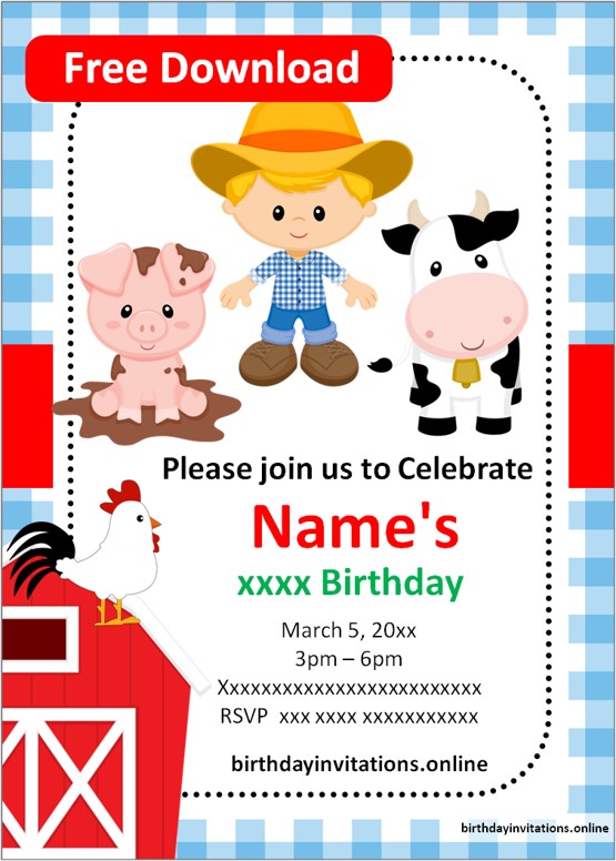 farm birthday party invitations