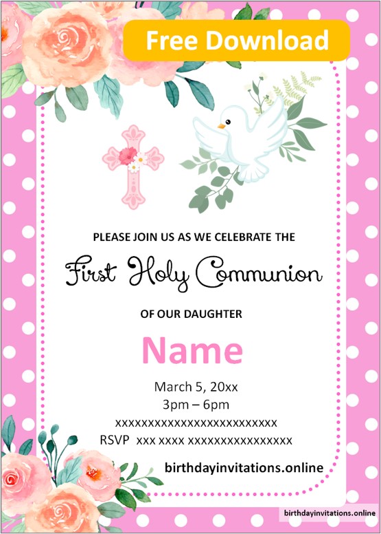 Girls First Communion Invitations Birthday Invitations