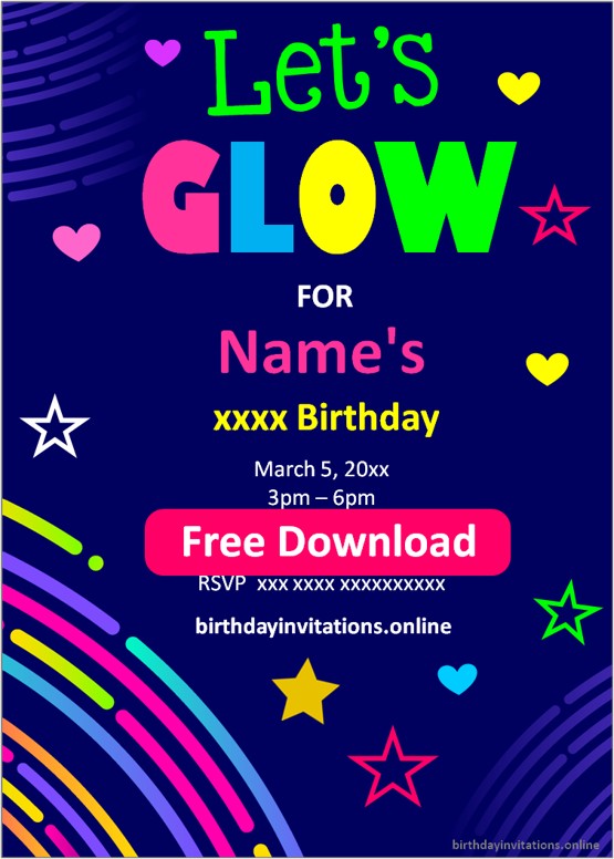 Glow birthday invitation