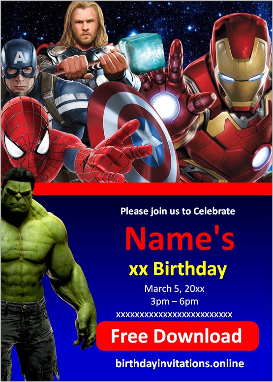 blank avengers birthday invitations