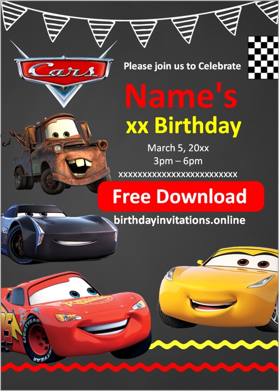 Cars movie birthday invitation template