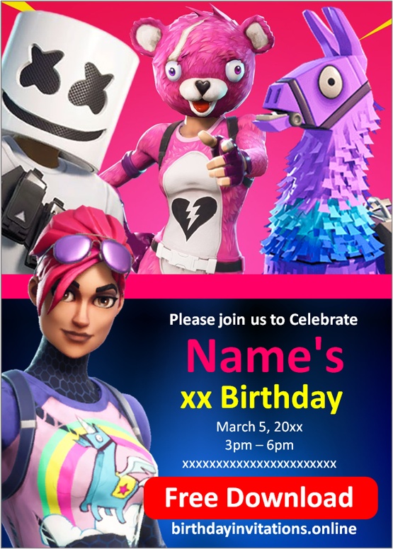 Fortnite Birthday Girl Invitation