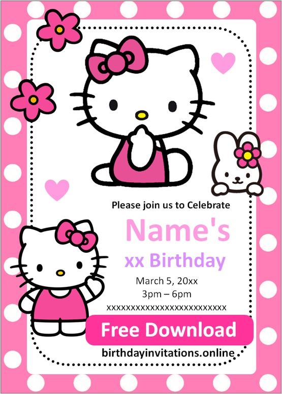 FREE Hello Kitty Birthday Invitation Template Edit Online