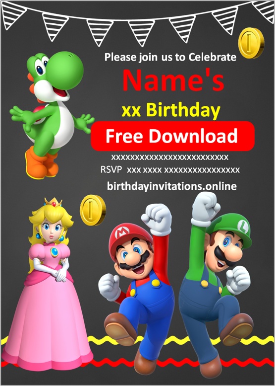 Princess Peach Birthday Party Invitation