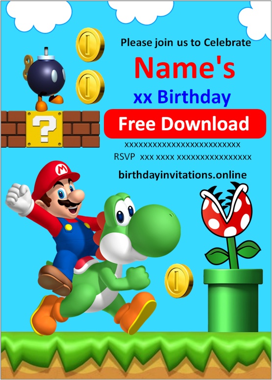 mario bros free invitation template