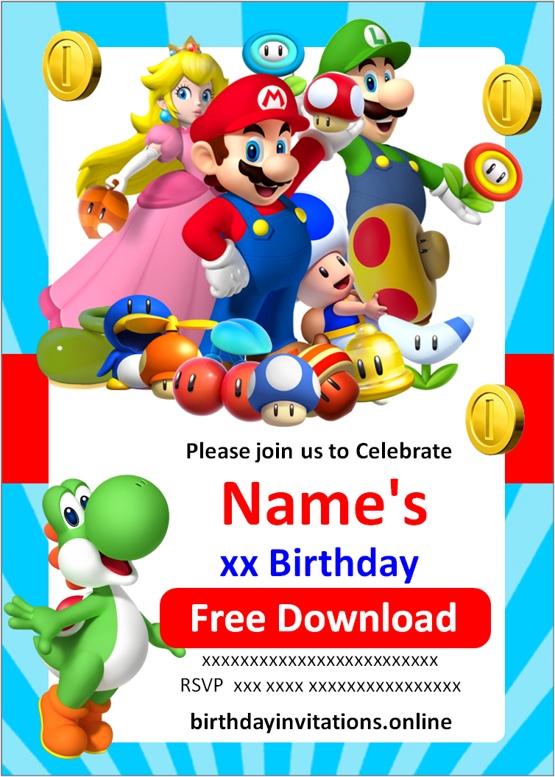 mario bros birthday invitation