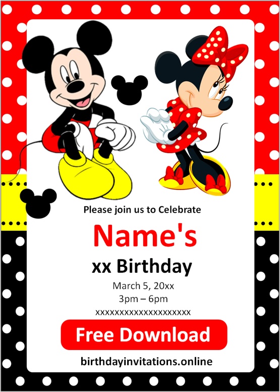 Mickey and Minnie Mouse Birthday Invitation Printable