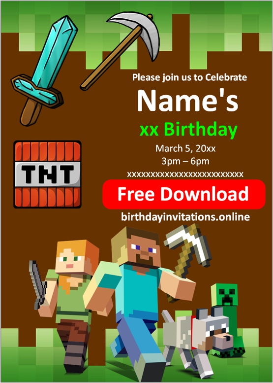 Minecraft Invitations Birthday Invitations