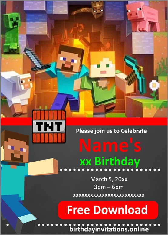 Minecraft Invitations Birthday Invitations