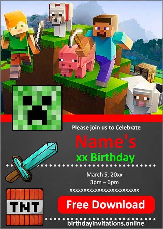 Minecraft Invitations - Birthday Invitations