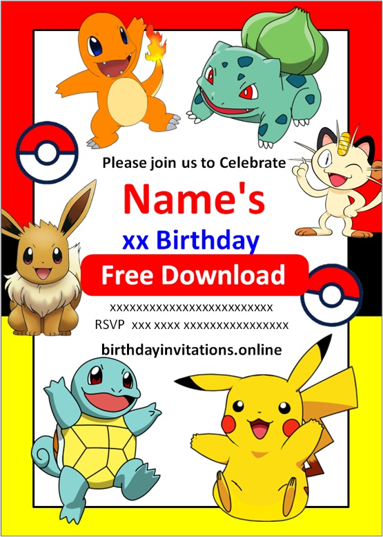 pokemon birthday invitation card