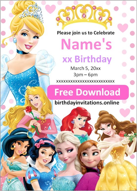 FREE DISNEY PRINCESS Birthday Invitations Template Online FREE DISNEY PRINCESS Birthday Invitations Template Online