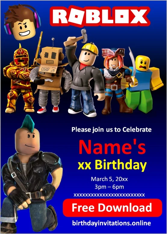 Custom Roblox Invitations Printable Roblox, Digital File Download ...