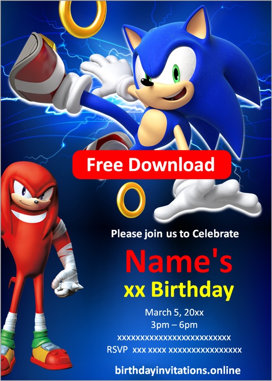 sonic birthday party invitations