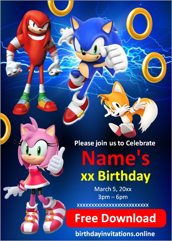 sonic birthday invitations free