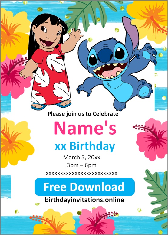 FREE Stitch Birthday Invitation Template Edit Online