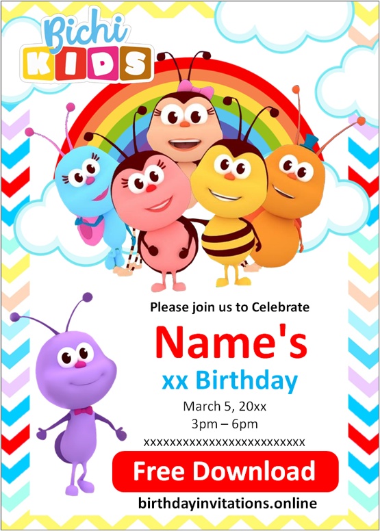 BichiKids birthday free invitation