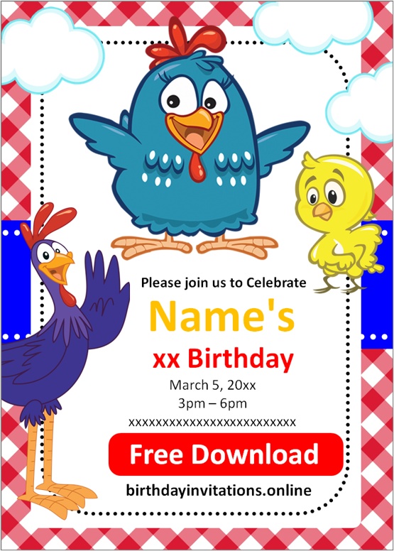 Lottie Dottie Chicken birthday invitations