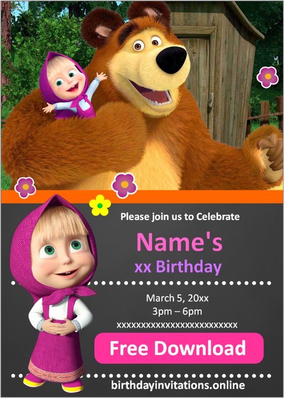 Masha and the Bear Invitations Birthday Invitations