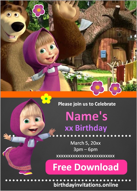 Masha And The Bear Invitations Birthday Invitations 