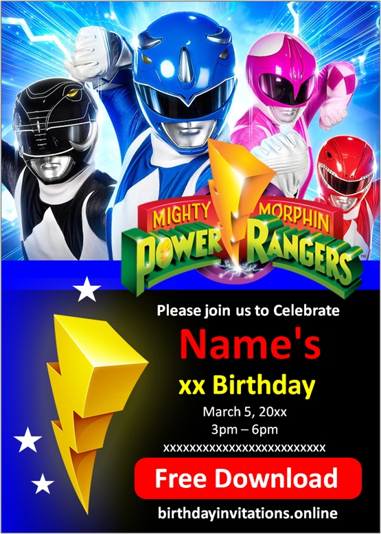 power rangers invitations free