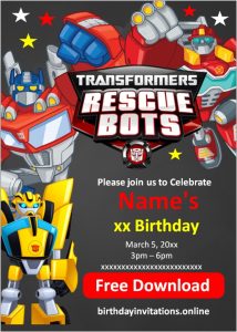 Transformers Rescue Bots Invitations Birthday Invitations