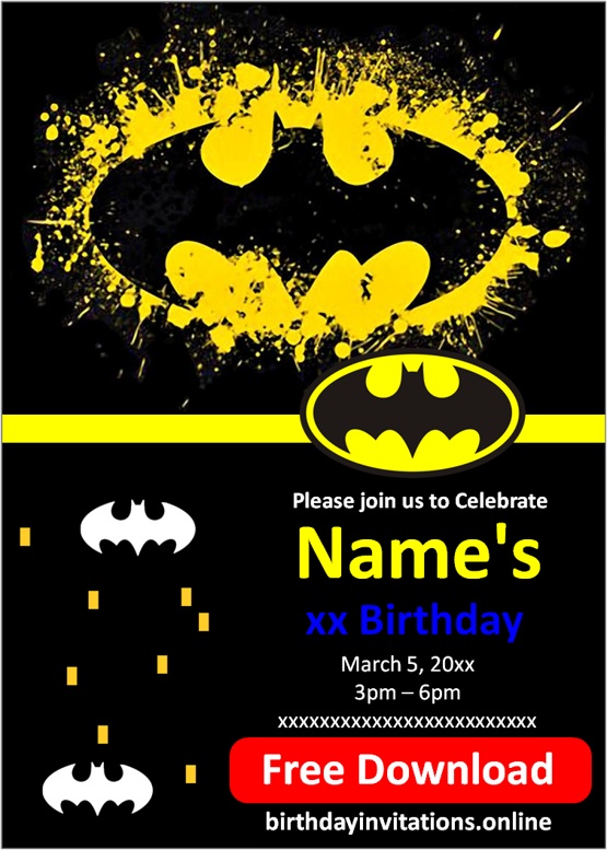 FREE Printable Batman Birthday Invitation