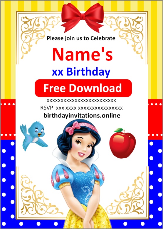 FREE Princess Snow White Invitation Templates