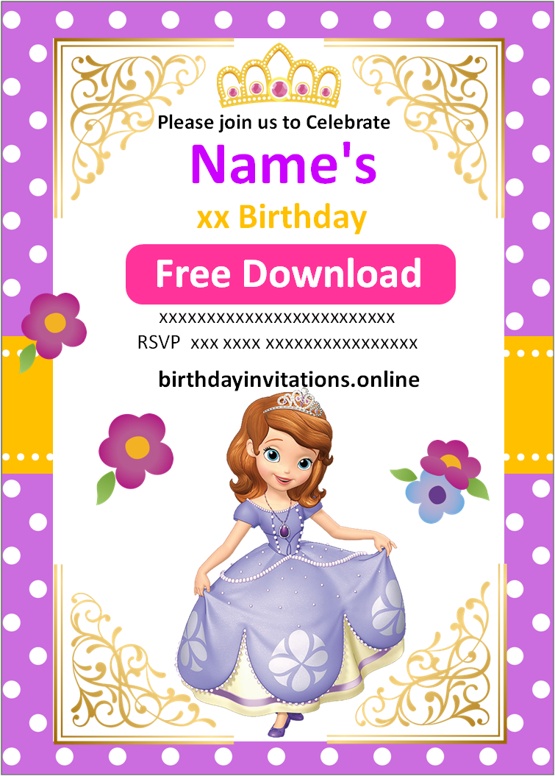 free printable sofia the first birthday invitation