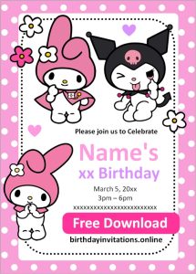 Kuromi and My Melody Invitations Birthday Invitations