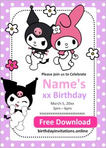 Kuromi and My Melody Invitations Birthday Invitations