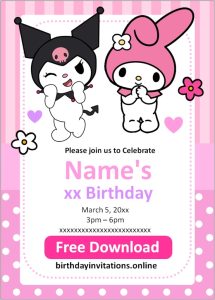 Kuromi and My Melody Invitations Birthday Invitations